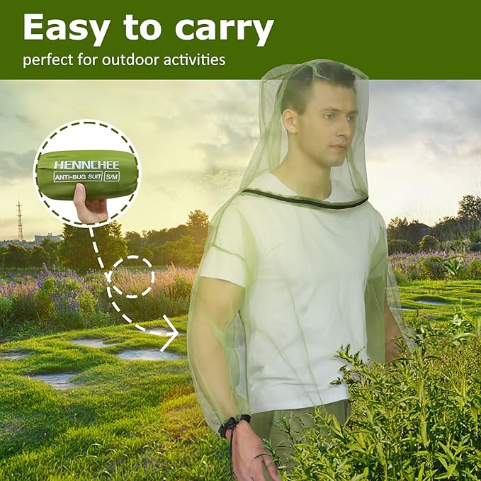 HENNCHEE Mosquito Suits for Adults, Mesh Net Bug Jacket Pant Suit, Outdoor Full Body Protection Mosquito Proof Clothing