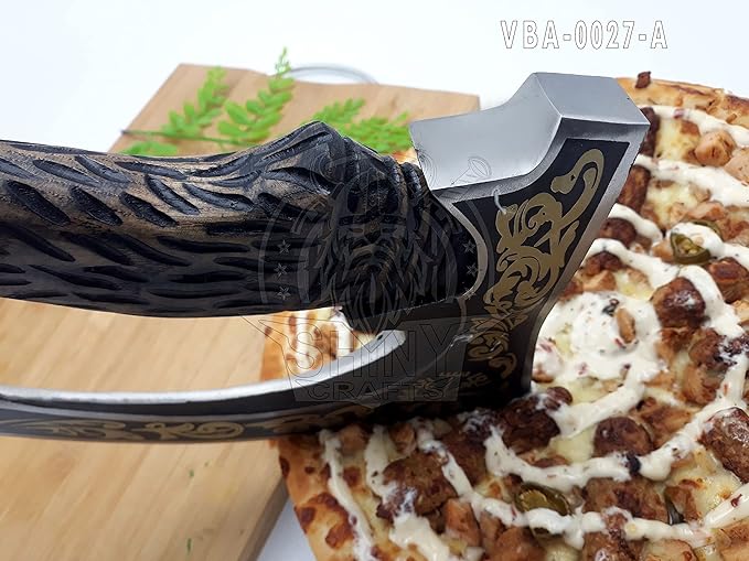SHINY CRAFTS-Norse Viking Axe Wedding Gifts Camping Axe Berserker Axes-Handmade Viking Pizza Axe Authentic Medieval Pizza Cutter Axe with Carved Handle & Leather Sheath (VBA-27-A)