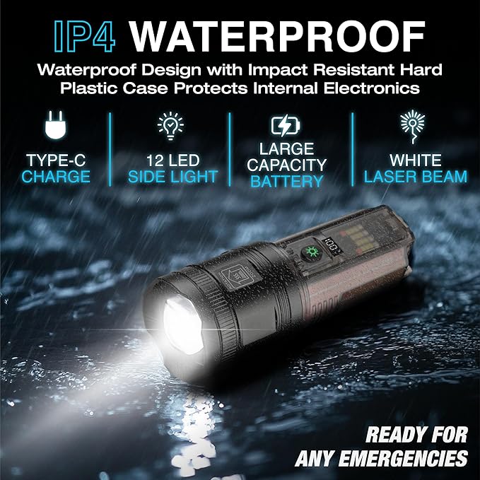 Solar Camping Flashlight, Ideal for Camping Essentials. This Midsize Heavy Duty Survival Gear Flash Light Includes A Black Light/UV Light & More. Essentials for Camping Gear & Hunting Gear