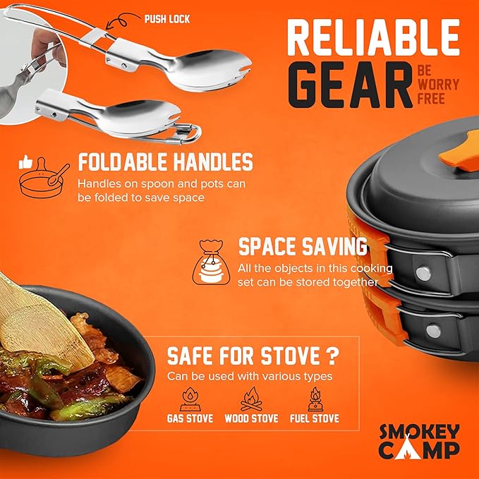 Camping Cookware Mess Kit Set with Stove - Backpacking Compact Camping Cookware, All in One Non-Stick Camping Cooking Set, Portable Stove, Hiking, Picnic, Outdoor & Camping Cookware Set