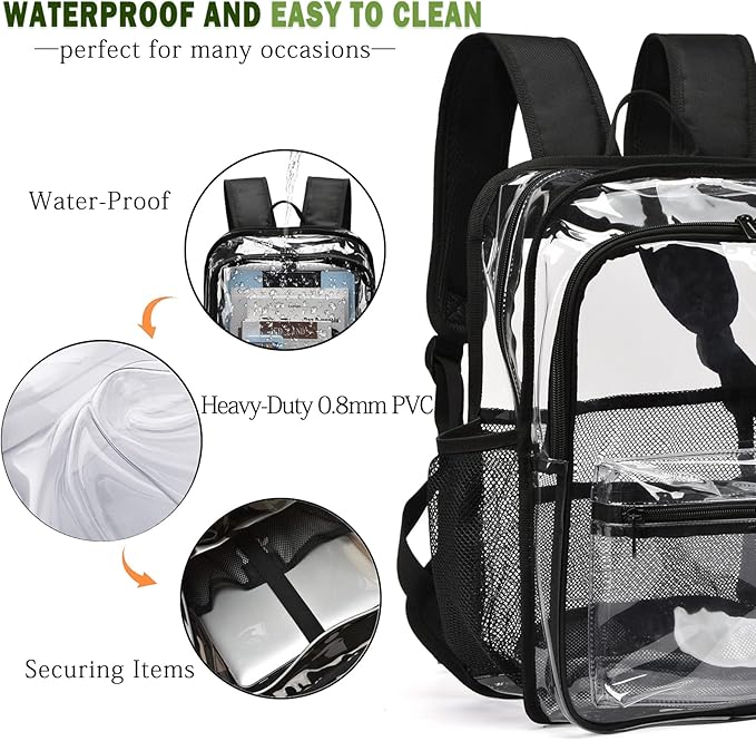 Clear Backpack,15 '' Clear Backpacks for School Heavy Duty PVC See Through Bag Waterproof Bookbag for Girls & Boys, Grey