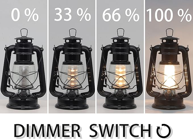 YAKii LED Vintage Lantern Metal Hanging Hurricane Lantern 12 LED Dimmer Switch Warm White Battery Operated Lantern Power Outage Indoor Camping Lighting Outdoor Brooklyn Lantern (Black 2 Pack)