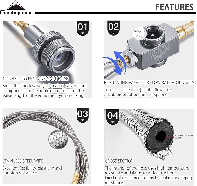 CAMPINGMOON CAG 600 Propane Torch Stove Adapter with Extend Hose(11.8"/30cm), Input: EN417 Lindal Valve Canister, Output: CAG 600 Propane Torch Stove Z29-30