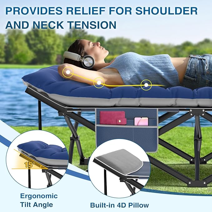 ZENPETIO Oversized XXL Folding Camping Cot, Heavy Duty Sleeping Cot for Adults with Mattress and Pillow, Portable Cot Bed with Carry Bag for Outdoor Camp Travel Home Guest Office, 78x32x18