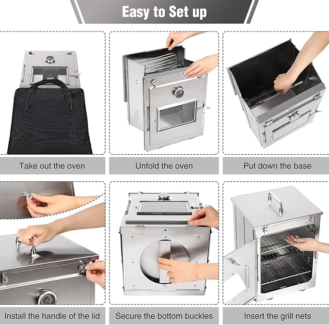 REDCAMP Foldable Camping Oven with Storage Handbag, Stainless Steel Portable Camping Stove for Baking Cinnamon Rolls, Breads and Muffins with Wood Burning Fire,Propane Stoves,Campers,Baking BBQ