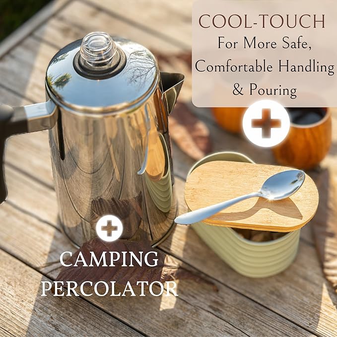 Mixpresso Stainless Steel Stovetop Coffee Percolator, 52 oz Classic Percolator Coffee Pot, Excellent As Camping Pot, 12 Cup Stainless Steel Camping Coffee Makers, Cool-Touch Handle.