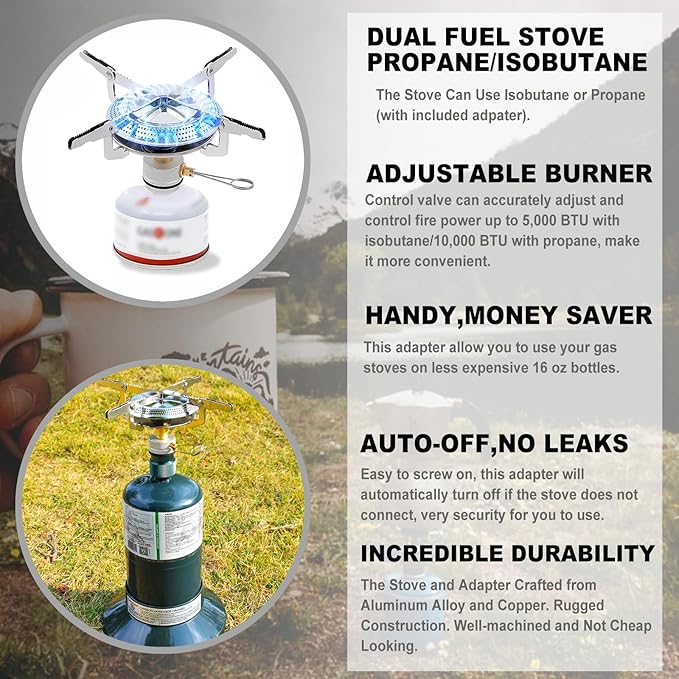 Propane Stove Portable Isobutane Camping Stove with Gas Adapter - 10,000 BTU Single Burner Backpacking Camp Stove for Hiking, Emergency, Outdoor(Include Carrying Case)