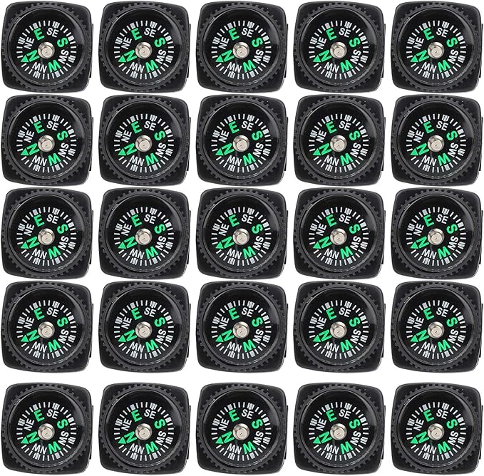 Mini Compass, 25Pcs Black Survival Compass for Camping Hiking Boating Touring Outdoor Activities Accessory, Portable Pocket Compass for Bracelet Umbrella Rope Watch Band Key Chain
