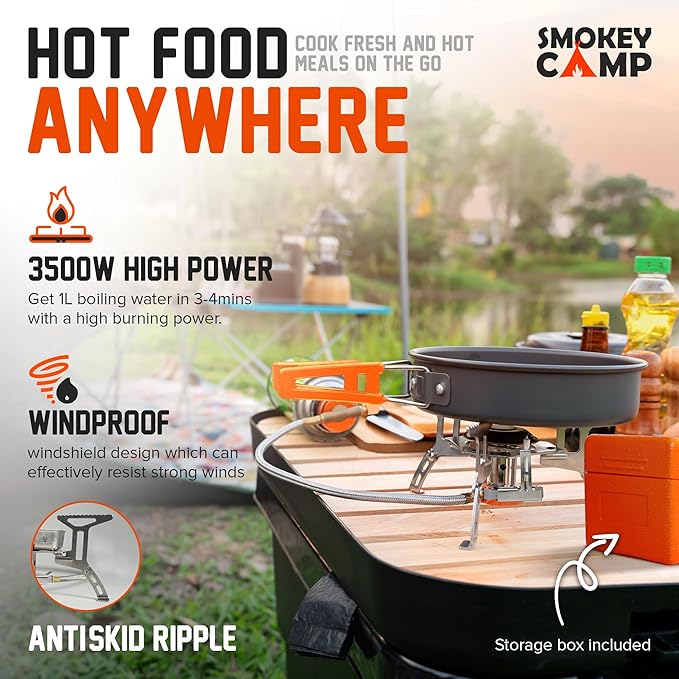Camping Cookware Mess Kit Set with Stove - Backpacking Compact Camping Cookware, All in One Non-Stick Camping Cooking Set, Portable Stove, Hiking, Picnic, Outdoor & Camping Cookware Set