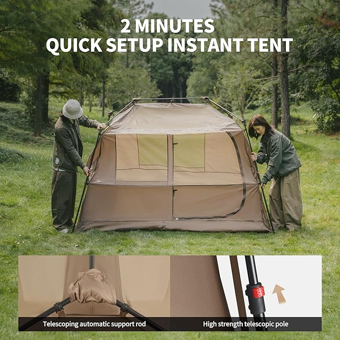 Naturehike Village 5.0 Blackout Tent, 4 Person Tents for Camping, Easy Set up Instant Pop up Tent with Awning & Awning Poles