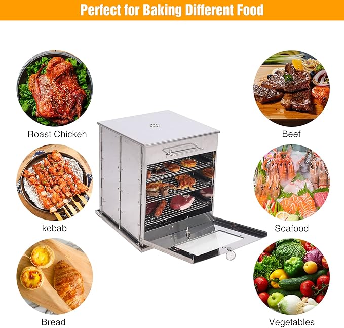 Lineslife Stainless Steel 304 Fastfold Camping Oven with 3 Tier Grill, Portable Outdoor Camp Stove Oven for Propane Stove and Camping Stove, Outdoor Cooking, BBQ, Picnic