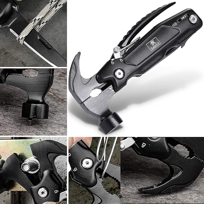 Multi-Tool Hammer Multi-Functional 15 in 1 Mini Pliers Camping Gear Survival Tool for Men, DIY Handyman, Father/Dad, Husband, Boyfriend, Women, All in One Survival Tools Small Hammer Multitool