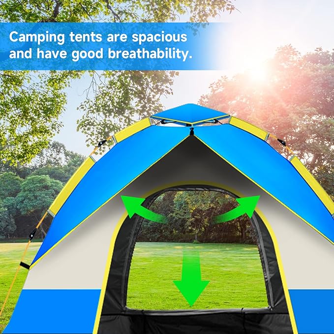 KOMCLUB Camping Tent 1/2/3 Person Tents for Family Camp Tent Waterproof Windproof Outdoor for Backpacking Hiking Easy Setup with Storage Bag,8 Ground ding,4 Windproof Rope