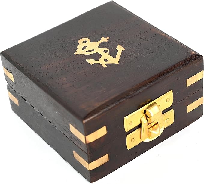 Brass Nautical - Not All Those Who Wander are Lost Brass Gift Embossed Compass with Wooden case, Graduation Day Baptism Communion Confirmation Day Motivational LOTR J.R.R. Tolkien (Wooden Box)
