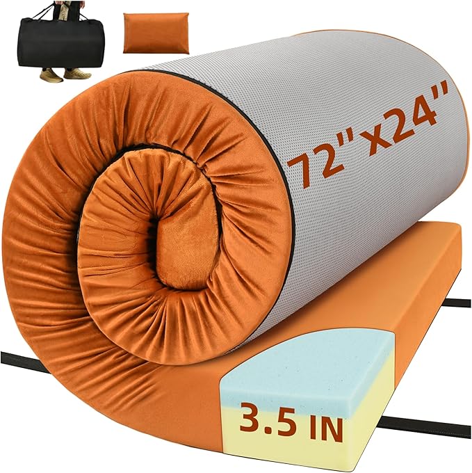 DWVO Memory Foam Camping Pad Futon Mattress Full, 3.5 INCH Thick Portable Floor Sleeping Mat with Travel Bag