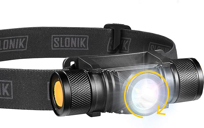 SLONIK Rechargeable Headlamp Flashlight - 500 Lumens Ultra Bright Headlight - IPX8 Waterproof Head Lamp Light for Outdoor Running, Hiking Gear, Hard Hat Helmet - Camping Accessories for Adults, Black