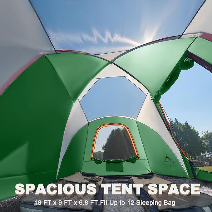 10 Person Family Tents for Camping Waterproof, Music Festival, Parties,2 Room Big Tent with 4 Large Mesh Windows, Double Layer, Easy Setup, Weather Resistant,18ft X 9ft X6.8ft