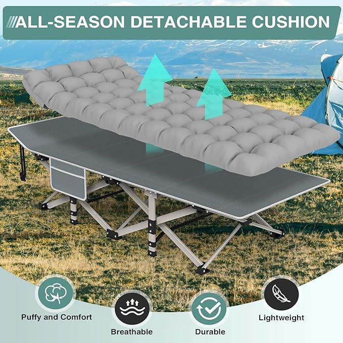 ZENPETIO Camping Cot for Adults, Portable Foldable Camp Bed with Mattress & Carry Bag, Outdoor Sleeping Cots for Camping, Travel, Home, Office, 2025 Updated