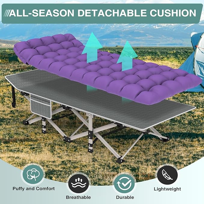 ZENPETIO 28In Folding Camping Cot for Adult, Portable Sleeping Cot with Mattress, Outdoor Heavy Duty Cot Bed for Camp with Carry Bag for Home, Office, Camp, Travel, Vacation(Max Loading 500lbs)