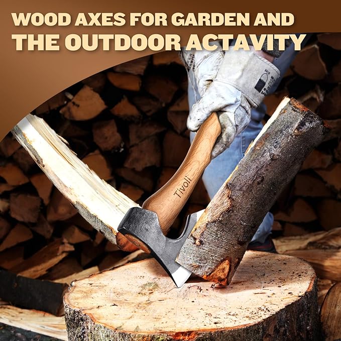 Tivoli 15 Inch Camping Axes and Hatchets, Bushcraft Axe for Wood Splitting and Kindling,Hand Forged Carbon Steel Chopping Axes Ash Wood Handle with Sheath for Camping and Survival
