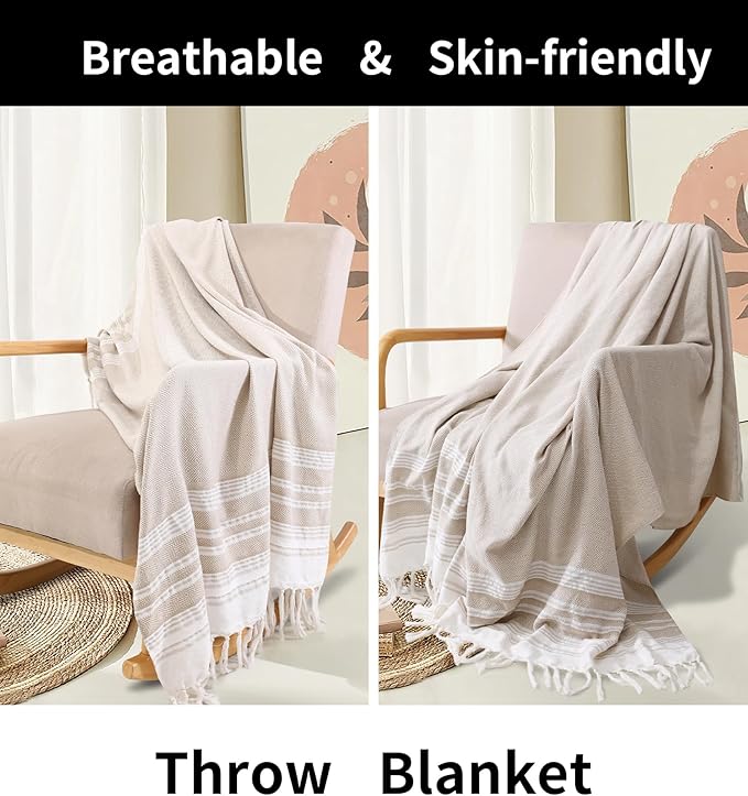 Boho Beige Throw Blanket Bedroom Living Room Accessories Sofa Couch Chair Essential Bohmian Aztec African Southwest Neutral White Fall Antique Vintage French Country Primitive Cottage Nursery Decor