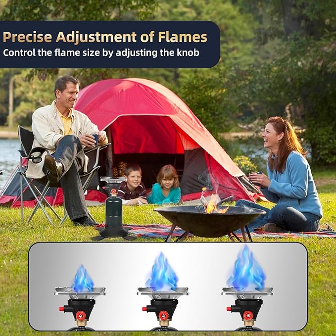 Camping Propane Stove, 10,000 BTU Portable Gas Stove, Propane Burner Camping Stove, Adjustable Flame Backpacking Stove for Outdoor Cooking