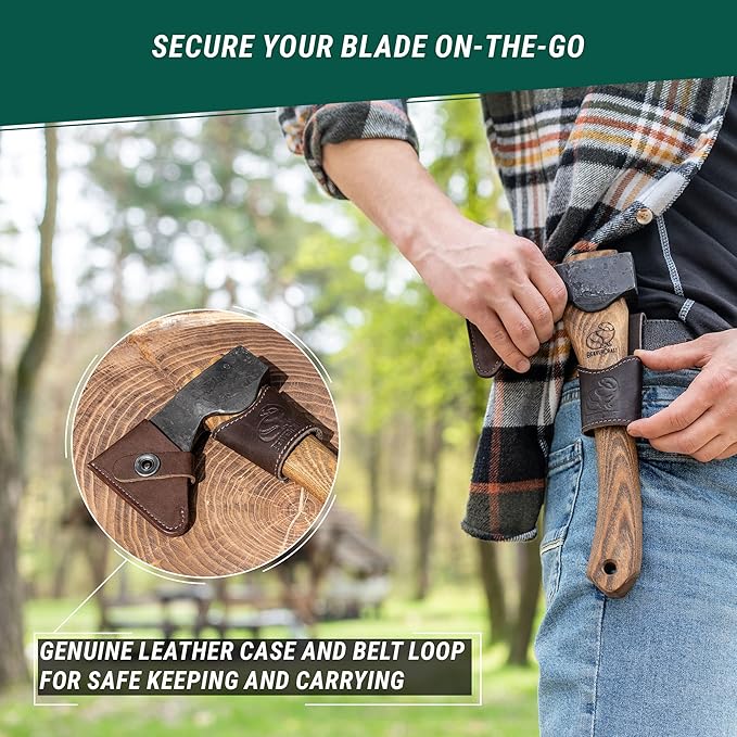 BeaverCraft Hand Forged Hatchet Axe with Sheath AX1 - Bushcraft Hatchet Camping Small Forest Axe Survival Hatchet Carving Axe for Chopping Wood - Camp Splitting Axe Gardening Axes Wood Cutting Axe