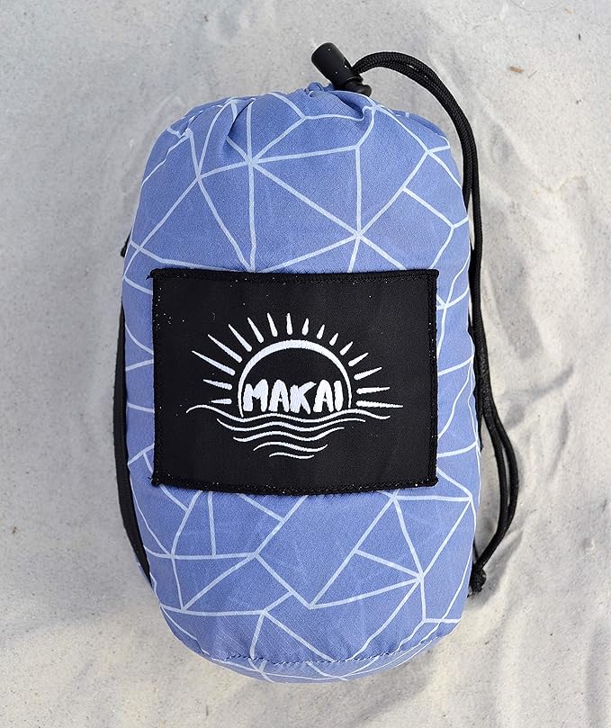 Makai – Lightweight Sheet Style Beach Blanket, Sand Dosen't Stick, Extra Large 8’ x 9’, Compact Strong Parachute Nylon Beach Mat, Stays Cool, Quick Drying, Multifunctional