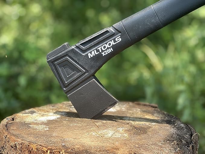 Gardening Hatchet X20H - Camping Hatchet, Fiberglass Ergonomic Handle, High Carbon Steel Head - Torque, Weatherproof Survival Axes and Hatchets - Non-Slip Grip - Protection Guard & Lock - 20"