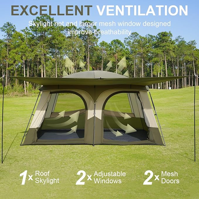 Vidalido Tents,6-8 Person Camping Tent with Extended Vestibule,2 Room Weather Resistant Family Tents,Easy Install Waterproof Outdoor Tent for Backpacking and Camping Hiking