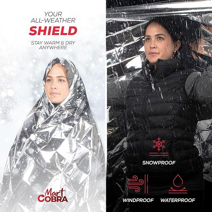 Emergency Blankets for Survival Gear and Equipment x100, Space Blanket, Mylar Blankets, Thermal Blanket, Survival Blanket, Survival Kits Emergency Kit, Emergency Supplies, Foil Blanket Camping Shelter