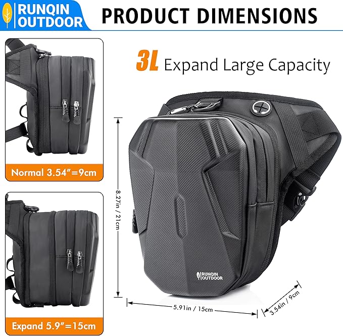 Motorcycle Waist Drop Leg Bag - Expandable Big Capacity Druable & Waterproof Tactical Fanny Pack, Multi-Pocket Storage Hip Thigh Bag for Cycling Hiking Climbing, Men and women
