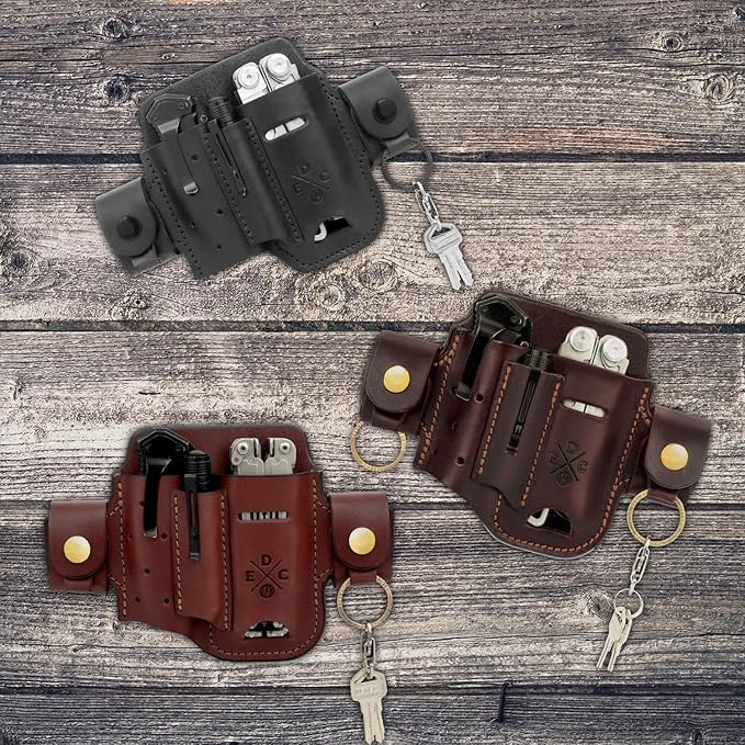 Multitool Sheath, Leather EDC Organizer, Belt Pouch Fits Multitool, Knife, Pen, Keys - Compatible with Heavy Duty Leatherman, Gerber, SOG Multitools