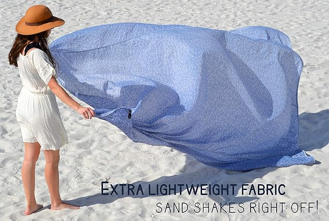 Makai – Lightweight Sheet Style Beach Blanket, Sand Dosen't Stick, Extra Large 8’ x 9’, Compact Strong Parachute Nylon Beach Mat, Stays Cool, Quick Drying, Multifunctional