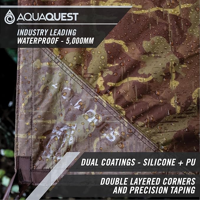 AquaQuest Safari Camping Tarp - Lightweight Durable Rain Fly - Waterproof Camping Essentials for Hiking, Backpacking & Hammock, 10 x 10 ft, True Terrain Camo