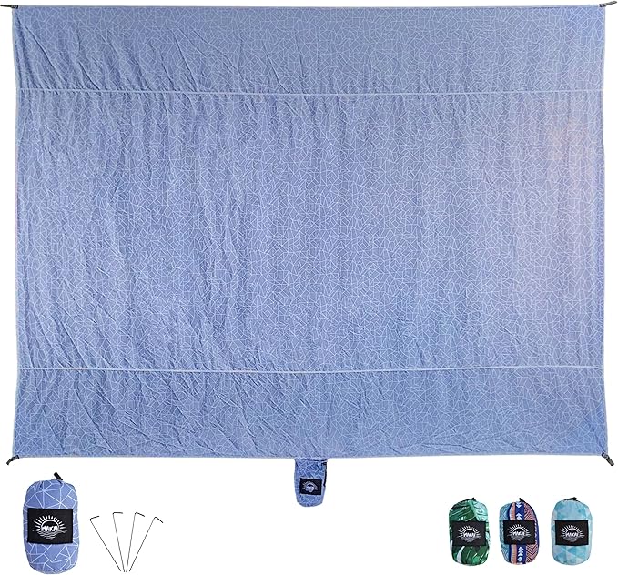 Makai – Lightweight Sheet Style Beach Blanket, Sand Dosen't Stick, Extra Large 8’ x 9’, Compact Strong Parachute Nylon Beach Mat, Stays Cool, Quick Drying, Multifunctional
