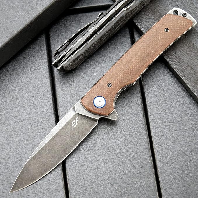 Eafengrow EF973 Folding Knife, D2 Steel Blade Micarta Handle Scale Pocket Knife Folder for Working Camping Hiking EDC Tool Knife(brown)