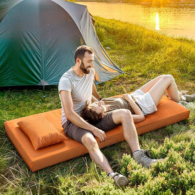 DWVO Memory Foam Camping Pad Futon Mattress Full, 3.5 INCH Thick Portable Floor Sleeping Mat with Travel Bag