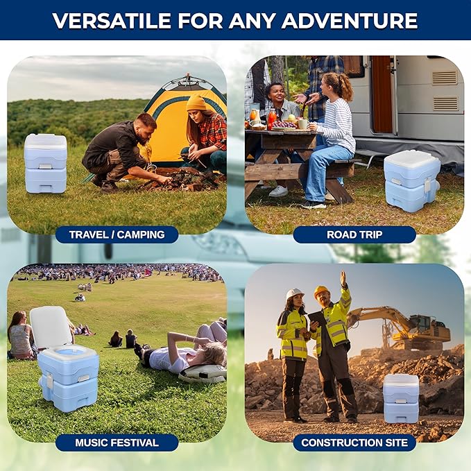 SereneLife 20L Portable Toilet for RV Camping, Boating, and Other Recreational Activities, 120 Flushes, Detachable Waste Tank with Hand Sprayer and Carry Bag, Comfortable Camping Toilet