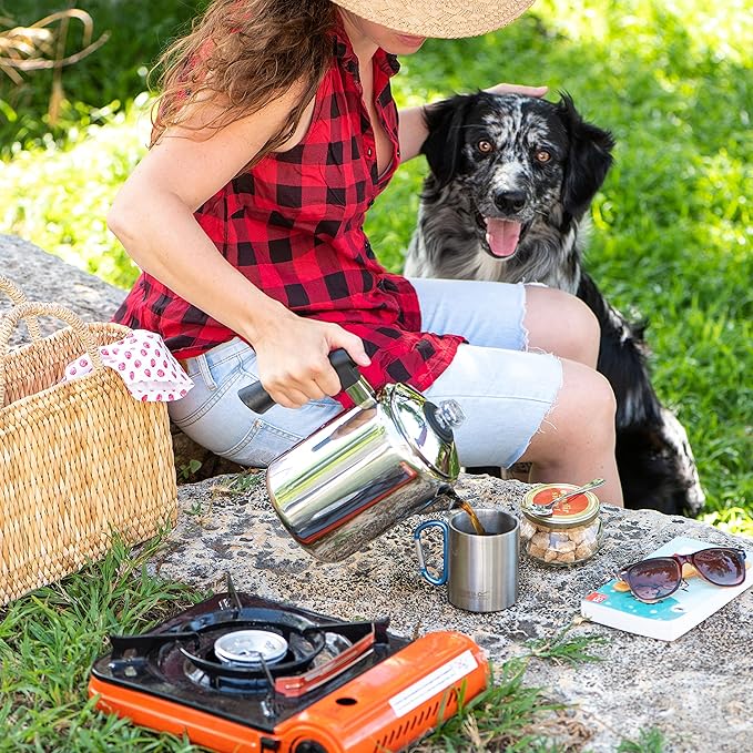 Mixpresso Stainless Steel Coffee Percolator Stovetop, 37oz Classic Percolator Coffee Pot, Excellent For Camping Pot, 5-8 Cup Stove Top Coffee Maker, Cool-Touch Handle