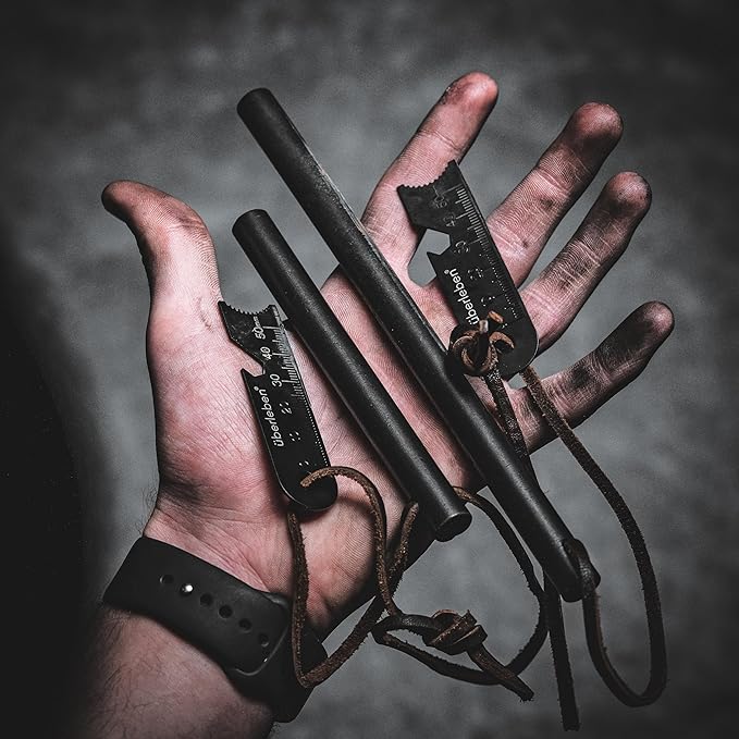 überleben Kräftig Ferro Rod Fire Starter for Survival w/Multi-Tool Fire Striker, Lanyard - 1/2" Thick Fire Steel, 20,000 Strikes - Waterproof Flint and Steel - Camping Fire Starter Rod