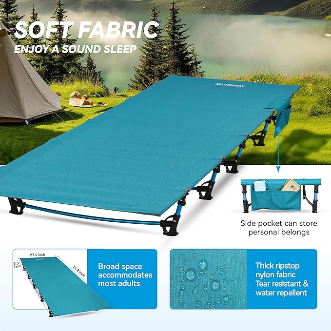 MARCHWAY Ultralight Folding Tent Camping Cot Bed, Portable Compact for Outdoor Travel, Base Camp, Hiking, Mountaineering, Lightweight Backpacking (Blue)