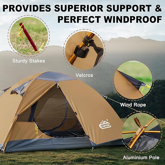 2 Person Backpacking Tent, Waterproof Windproof Two Person Tent, Lightweight Easy Setup 2 Man Tent for Camping Hiking Cycling