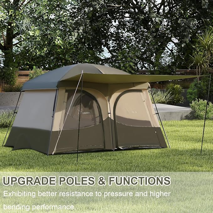 Vidalido Tents,6-8 Person Camping Tent with Extended Vestibule,2 Room Weather Resistant Family Tents,Easy Install Waterproof Outdoor Tent for Backpacking and Camping Hiking