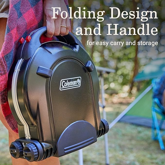 Coleman Fold N Go 2-Burner Propane Camping Stove, Portable Folding Camp Stove with Push-Button Instant Ignition, 2 Adjustable Burners with 20,000 BTUs of Power for Camping, Tailgating, BBQ, & More