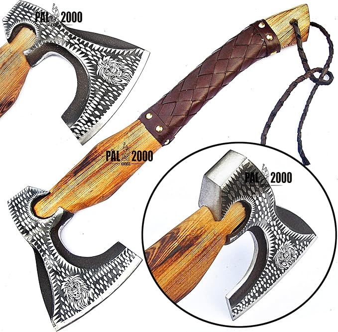 AX-9971 Custom Handmade Viking Hatchet Axe Carbon Steel Head Bearded Camping Tomahawk Battle Ax with Sheath