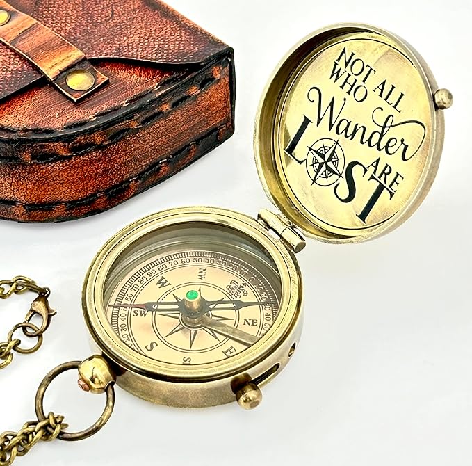 Engraved Compass - NOT All WHO Wander are Lost - Unique Gifts for Fathers, dad, for him Gifts Husband, Husband, Men's Graduation Gifts, Unique Gifts for Anniversary