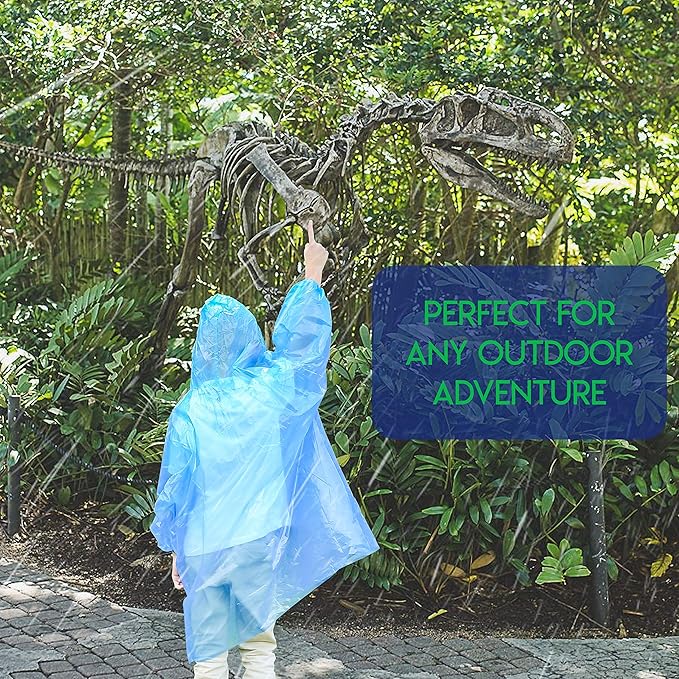 Lingito Rain Ponchos Family Pack - Emergency Drawstring Hood Poncho for Children & Adults Lightweight Reusable or Disposable