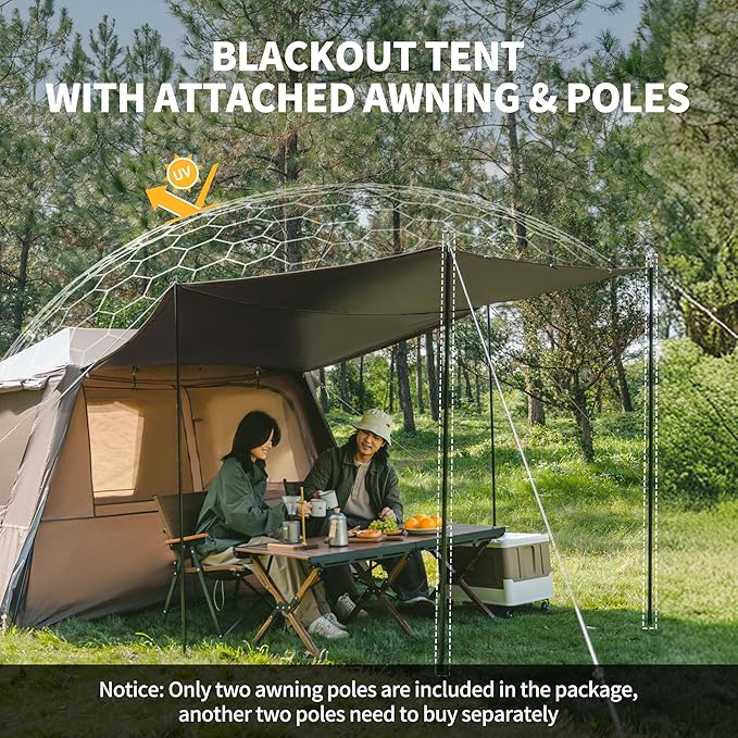 Naturehike Village 5.0 Blackout Tent, 4 Person Tents for Camping, Easy Set up Instant Pop up Tent with Awning & Awning Poles