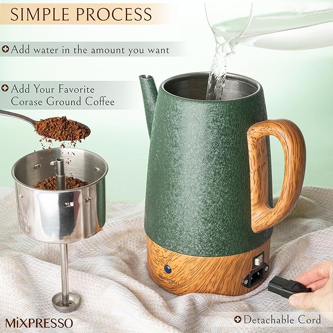 Mixpresso Percolator Coffee Pot Electric 10 Cup, Green Coffee Maker, Coffee Percolator Electric With Keep Warm Function, 10 Cups Stainless Steel Perculator With Basket (Shiny Green)